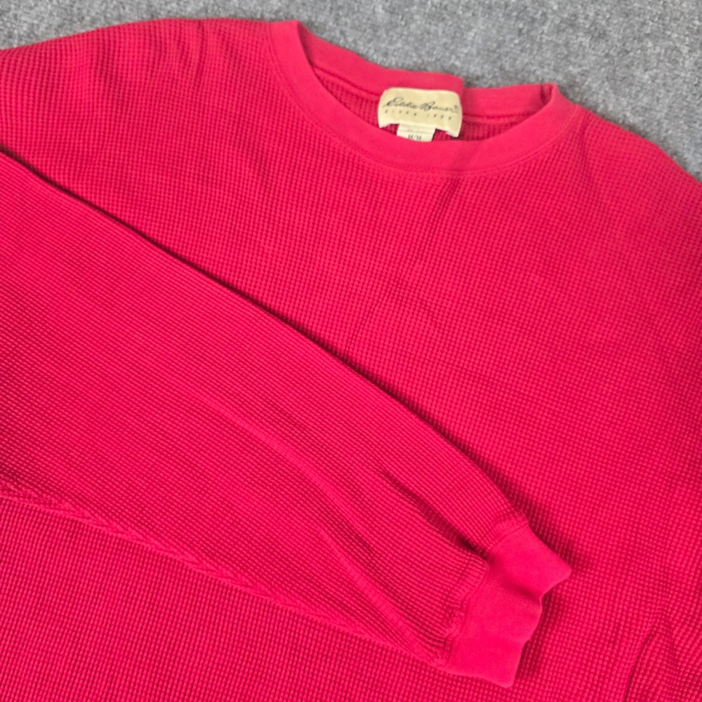 Eddie Bauer Mens Red Waffle Knit Long Sleeve Thermal Shirt M M Cotton‎ Blend